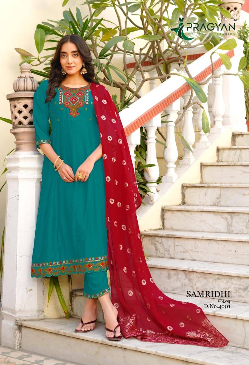 SAMRIDDHI VOL 4 by Pragyan 4001 To 4008 Series Beautiful Fancy Stylish Colourful casual wear Premium Vichitra Dresses At Wholesale Price